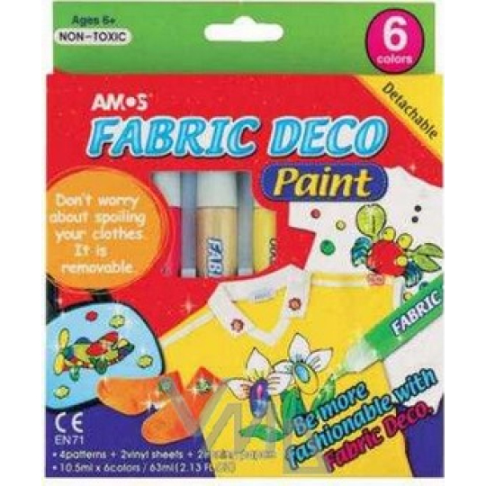 Amos Fabric Deco Barva na textil, nažehlovací šablony, folie 6 kusů 10,5 ml