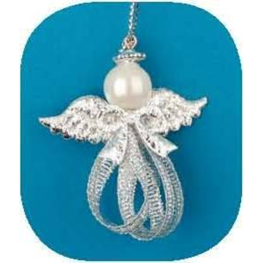 Anděl s perlou stříbrný na zavěšení 5 cm, 6 kusů