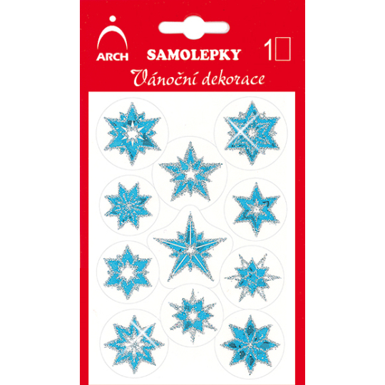 Arch Holografické dekorační samolepky vánoční s glitry 702-SG modro-stříbrné 8,5 x 12,5 cm