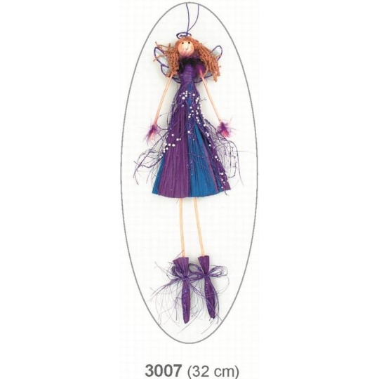 Anděl s perličkami fialový na zavěšení 32cm