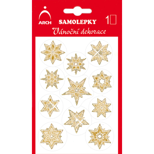 Arch Holografické dekorační samolepky vánoční s glitry 709-GG zlato-zlaté 8,5 x 12,5 cm