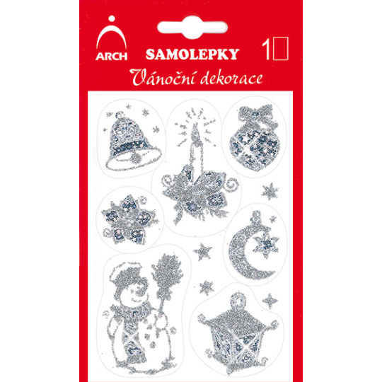 Arch Holografické dekorační samolepky vánoční s glitry 7091-SG stříbrno-stříbrné 8,5 x 12,5 cm