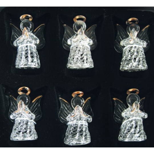 Andělé ze skla sada 6 kusů kudrnatou sukní 5 cm