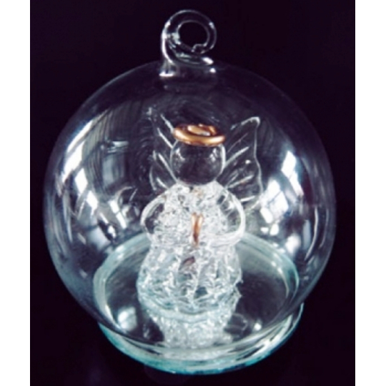 Koule skleněná s andělem svítící Led 6 cm