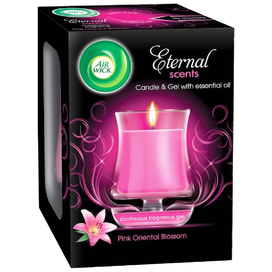 Air Wick Eternal Scents Růžové květy středomoří vonná svíčka ve skle 130 g