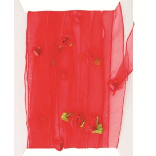 Stuha červená s kytičkami a srdíčky, délka 3 m