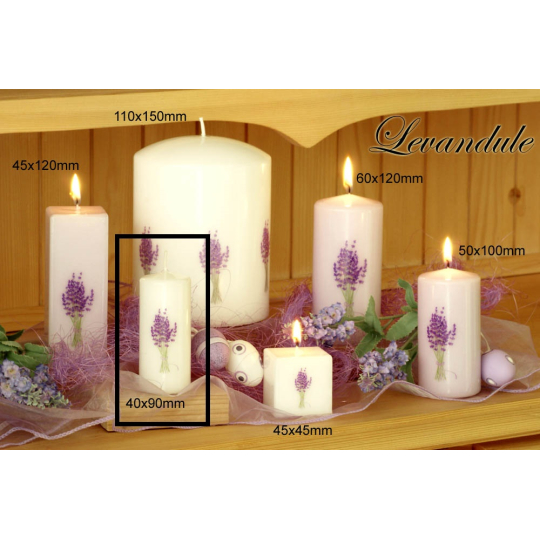 Lima Květina Levandule vonná svíčka bílá s obtiskem levandule válec 50 x 100 mm 1 kus