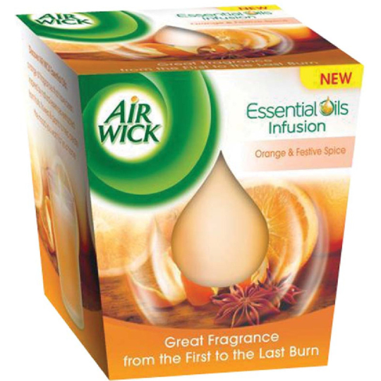 Air Wick Essential Oils Infusion Pomeranč a sváteční koření pice vonná svíčka ve skle 105 g