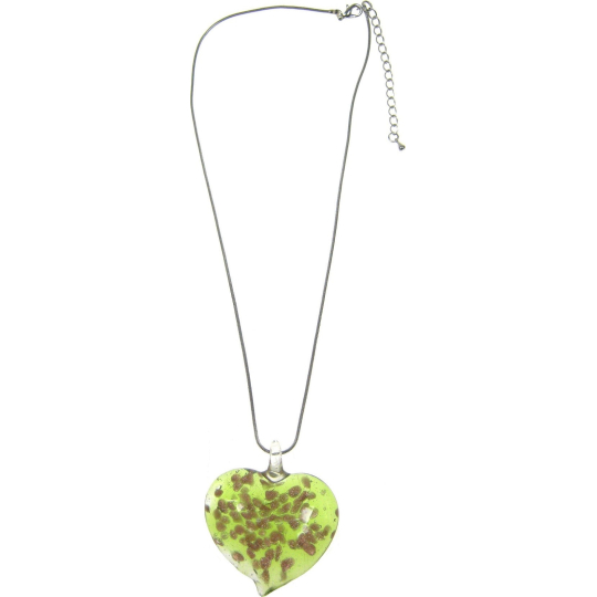 Náhrdelník stříbrný se skleněným zeleným srdcem 40 cm