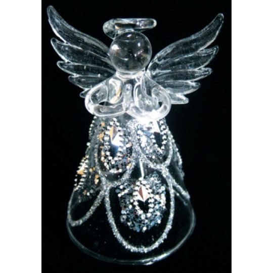 Anděl skleněný se stříbrným dekorem 8 cm