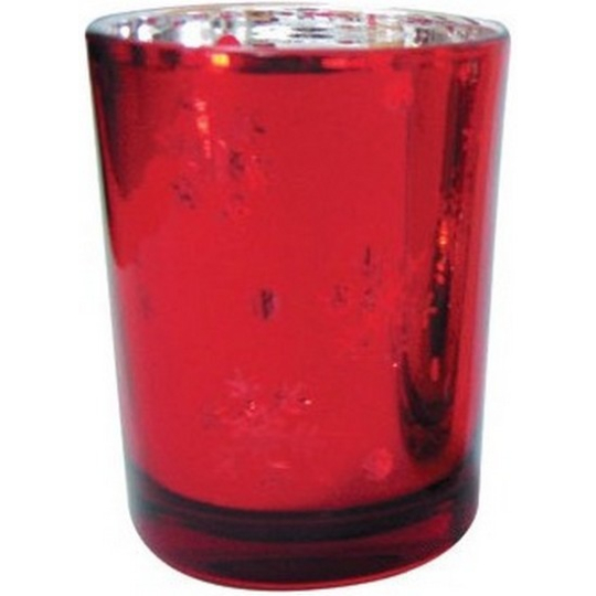 Svícen skleněný s vločkami červený 7 cm