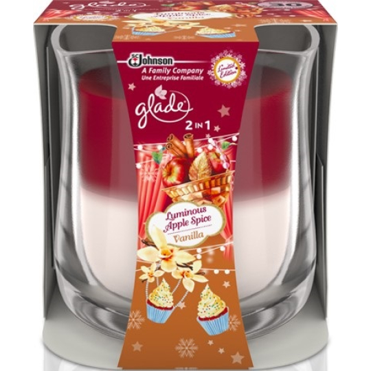 Glade by Brise 2v1 Luminous Apple Spice & Vanilla vonná svíčka ve skle, doba hoření až 30 hodin 135 g