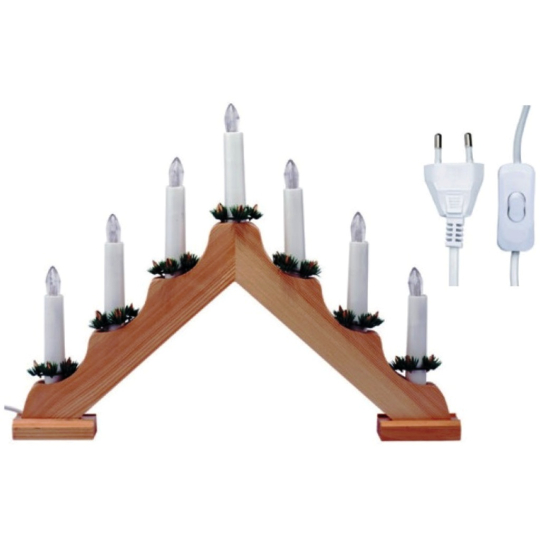 Emos Svícen dřevěný pyramida 40 x 20 cm, 7 LED teplá bílá + 1,5 m přívodní kabel s vypínačem