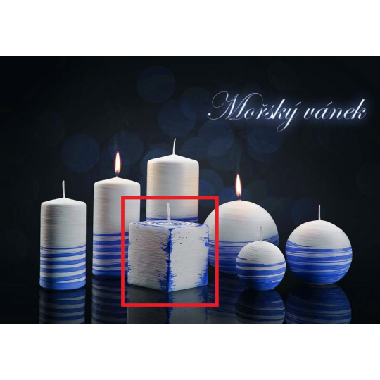 Lima Aromatická spirála Mořský vánek svíčka bílo - modrá krychle 65 x 65 mm 1 kus