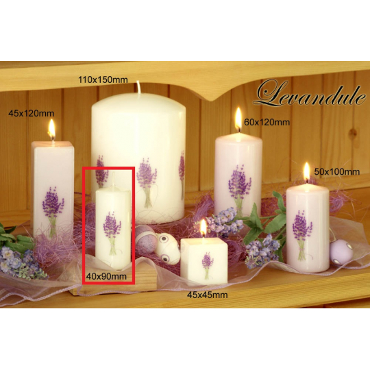 Lima Květina Levandule vonná svíčka světle fialová s obtiskem levandule válec 40 x 90 mm 1 kus
