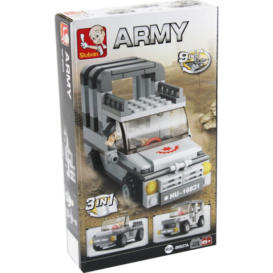 EP Line Sluban Army 3v1 Jeep stavebnice, 110 dílků, doporučený věk 6+